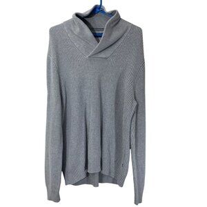 Nautica Men's Sweater M 100% Cotton Light Gray Ribbed Knit Cowl Neck